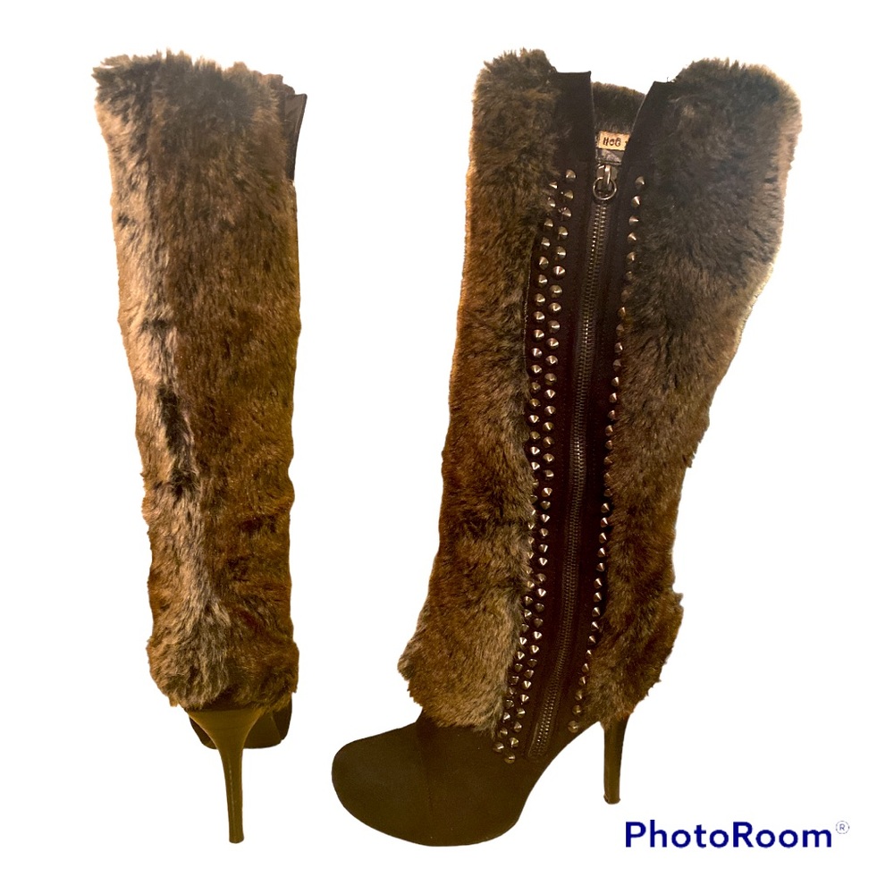 Not Rated Knee High Fur Stiletto Boots